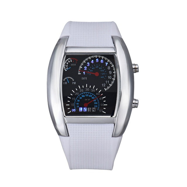 Men LED Light Speedometer with Calendar Sports Fan Dashboard Car Dial Meter Watch