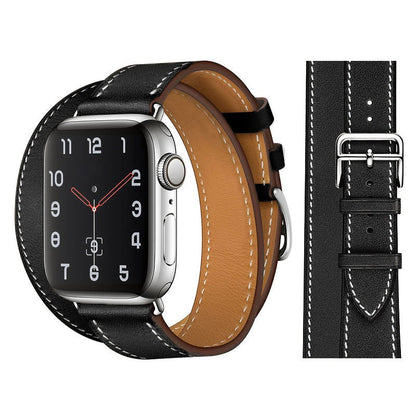 Suitable For Apple Iwatch8 Two-Color Double Loop Leather Strap Apple Watch 7 Contrast Leather Extended Wrist Strap