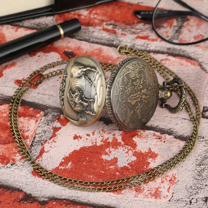 Unique Bronze Chinese Zodiac Quartz Pocket Watches Necklace Chain Pendant Fob Watch Steampunk Clock Gift For Birthday Christmas
